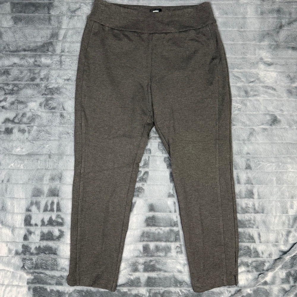 Express Womens Charcoal Gray Ponte Knit Pull On Slim Leg Pants Size L Heathered